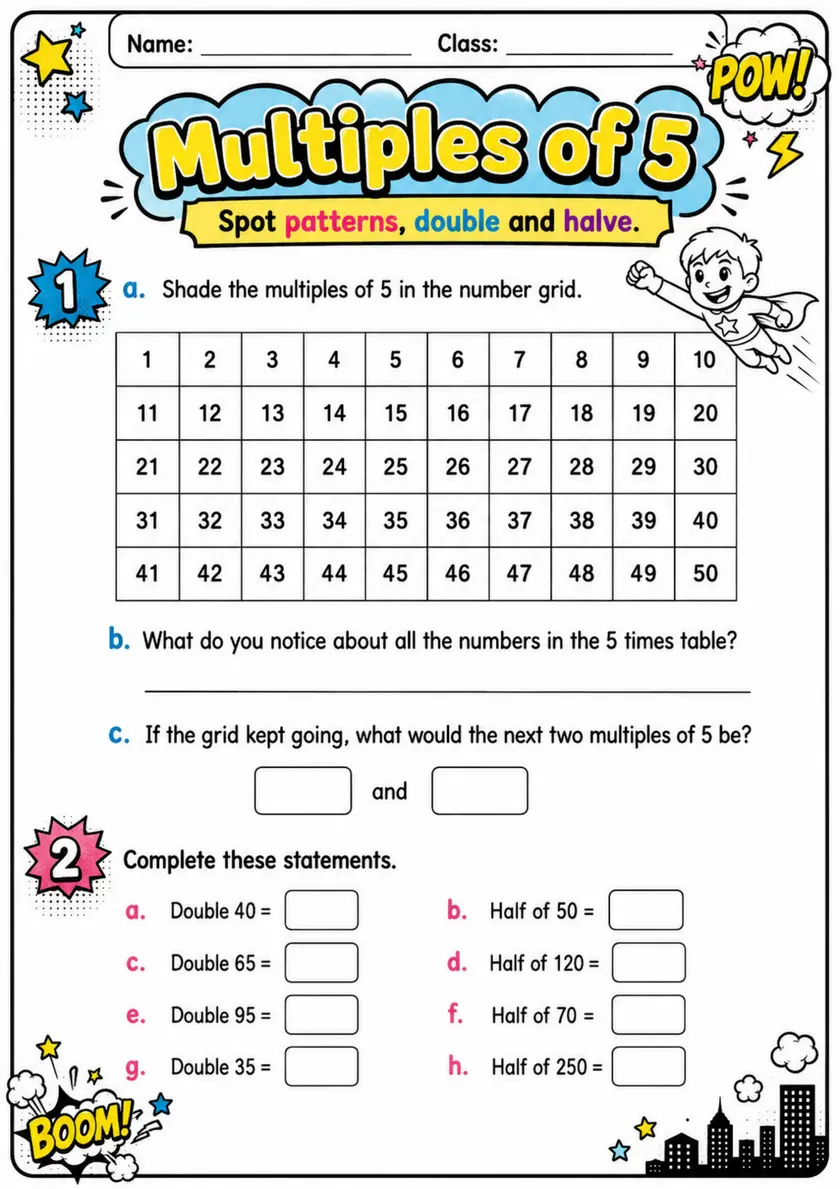 Multiples of 5 - Grade 3 Math Worksheet grade 3 printable PDF preview