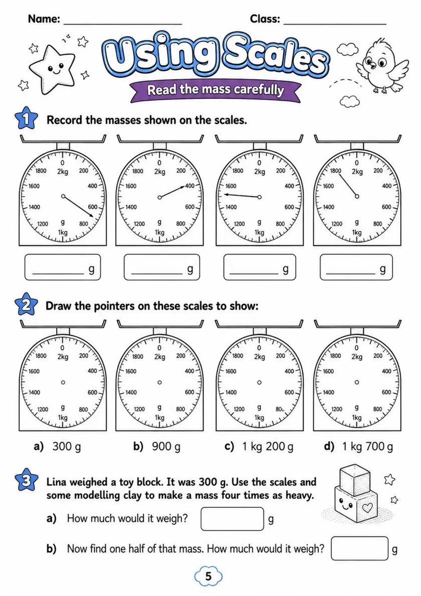Using Scales - Grade 3 Math Worksheet grade 3 printable PDF preview