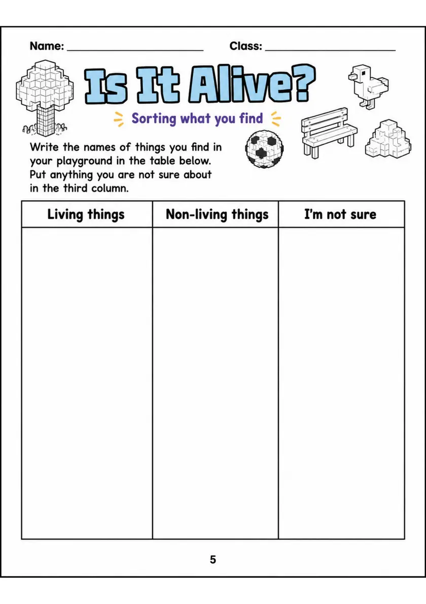Is It Alive? - Grade 3 Science Worksheet grade 3 printable PDF preview