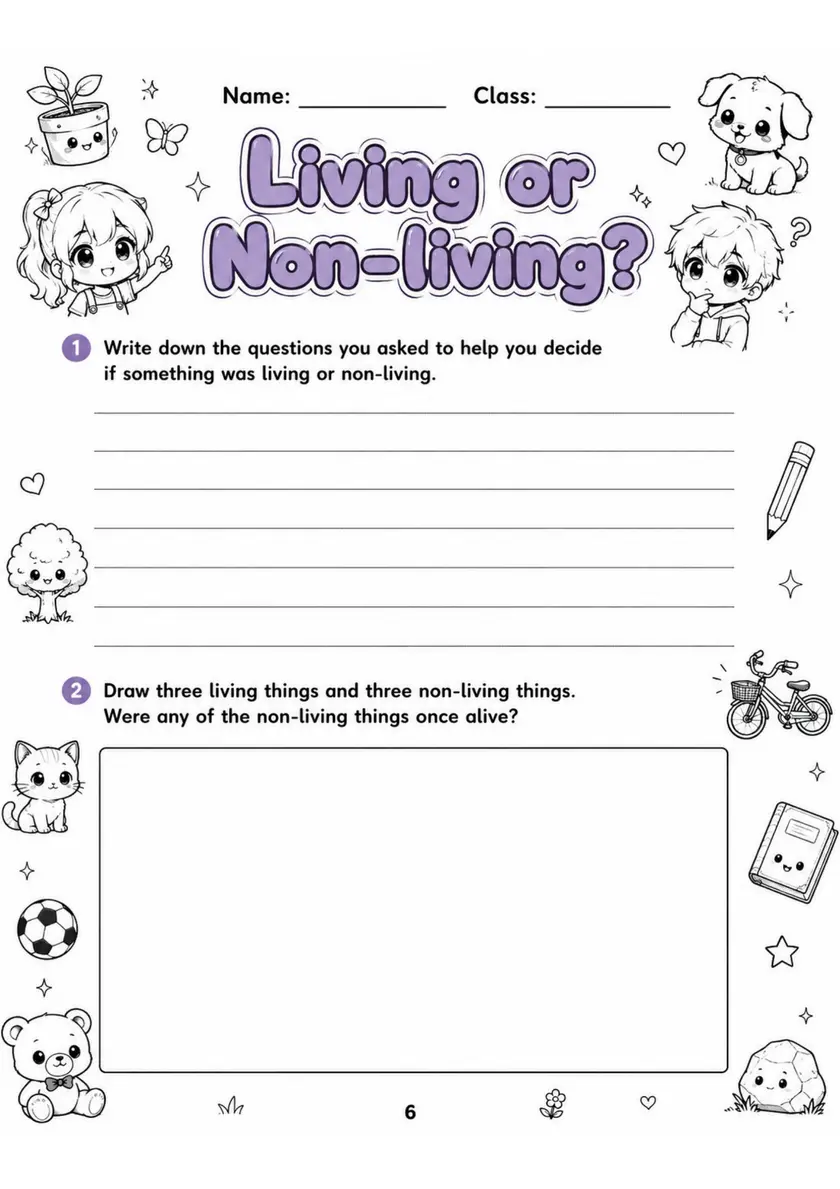 Living or Non-living? - Grade 3 Science Worksheet grade 3 printable PDF preview