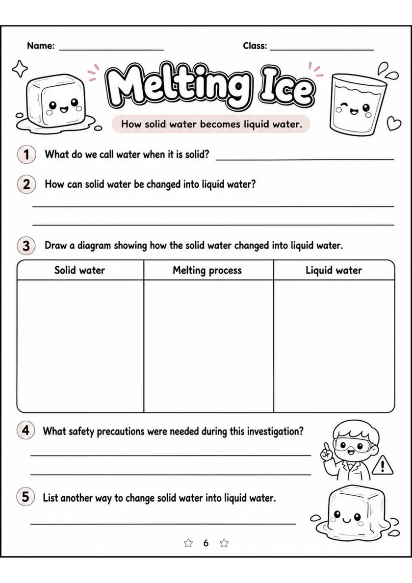 Melting Ice - Grade 3 Science Worksheet grade 3 printable PDF preview