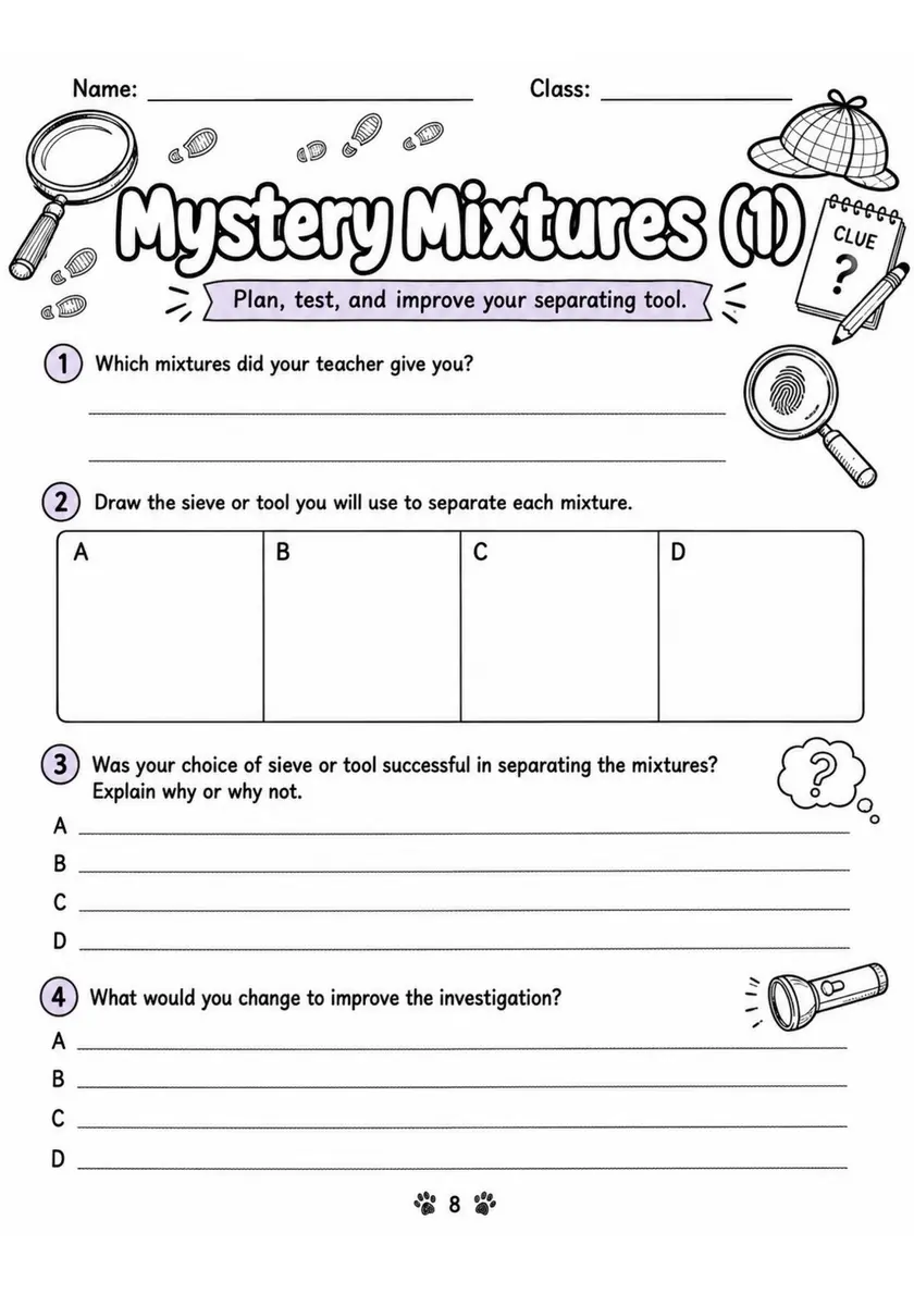 Mystery Mixtures (1) - Grade 3 Science Worksheet grade 3 printable PDF preview
