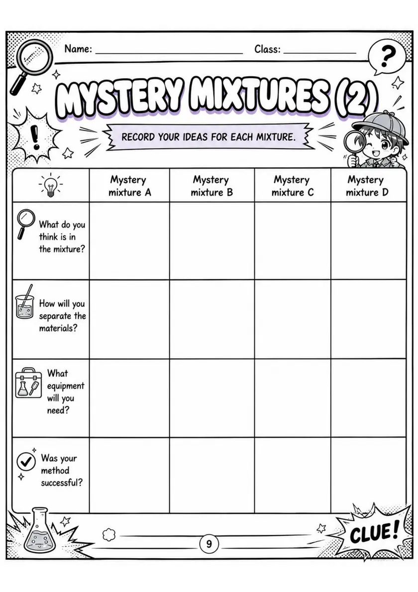 MYSTERY MIXTURES (2) - Grade 3 Science Worksheet grade 3 printable PDF preview