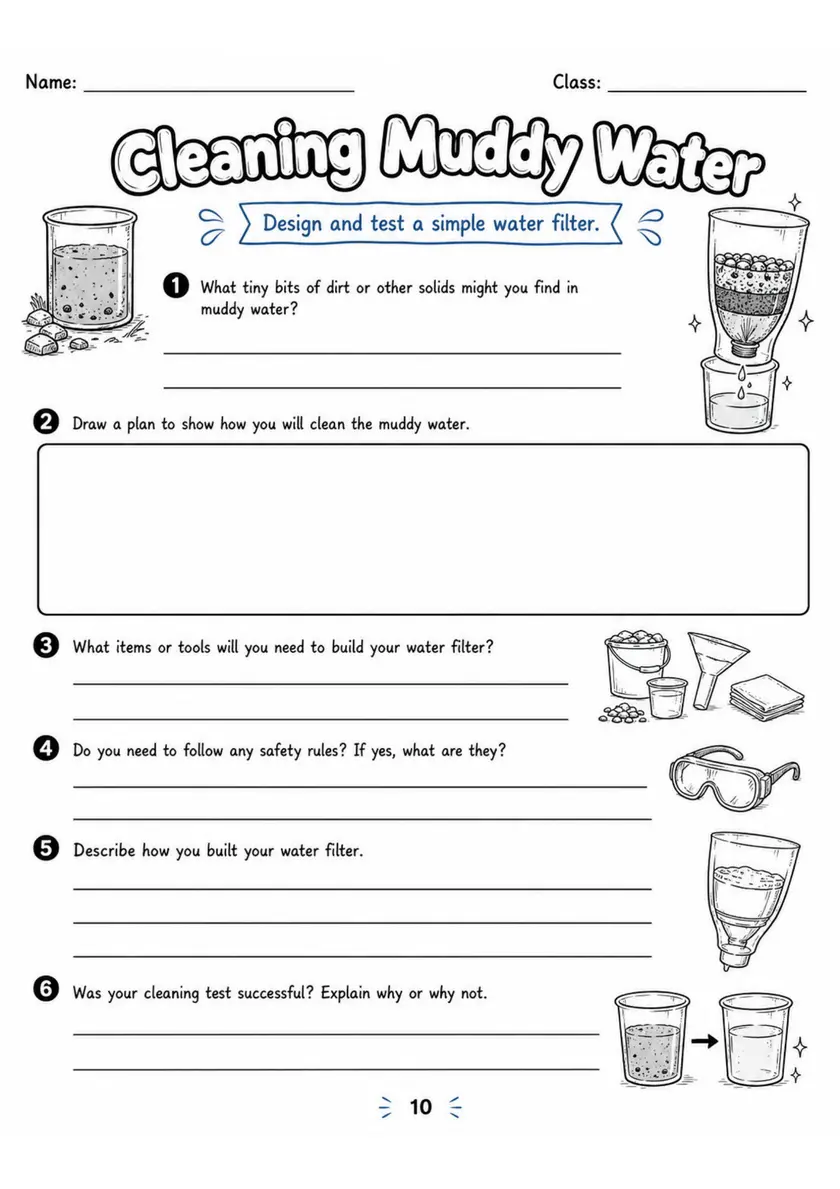 Cleaning Muddy Water - Grade 3 Science Worksheet grade 3 printable PDF preview