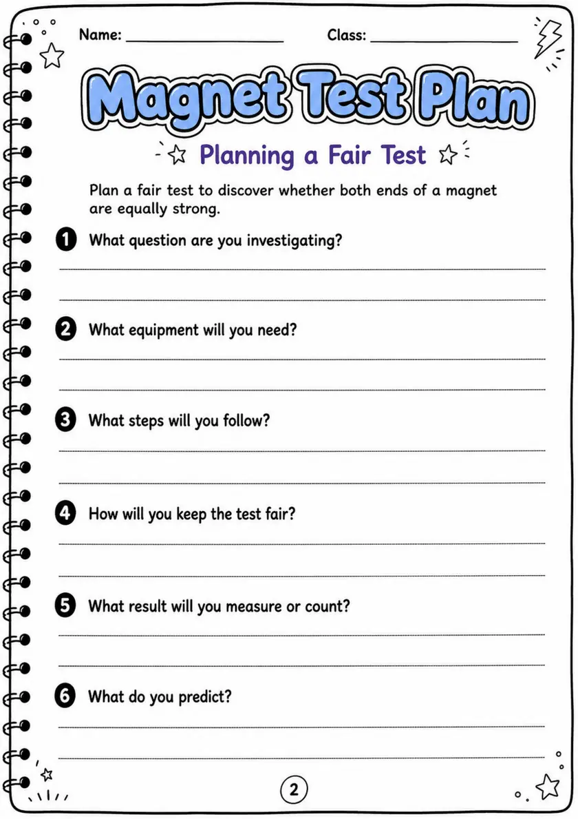 Magnet Test Plan - Grade 3 Science Worksheet grade 3 printable PDF preview