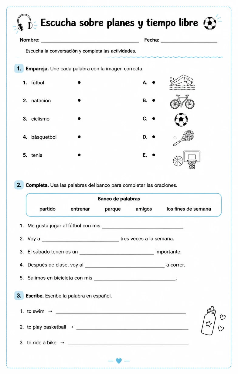 Reconocer palabras, frases o oraciones en español relacionadas con deportes.
