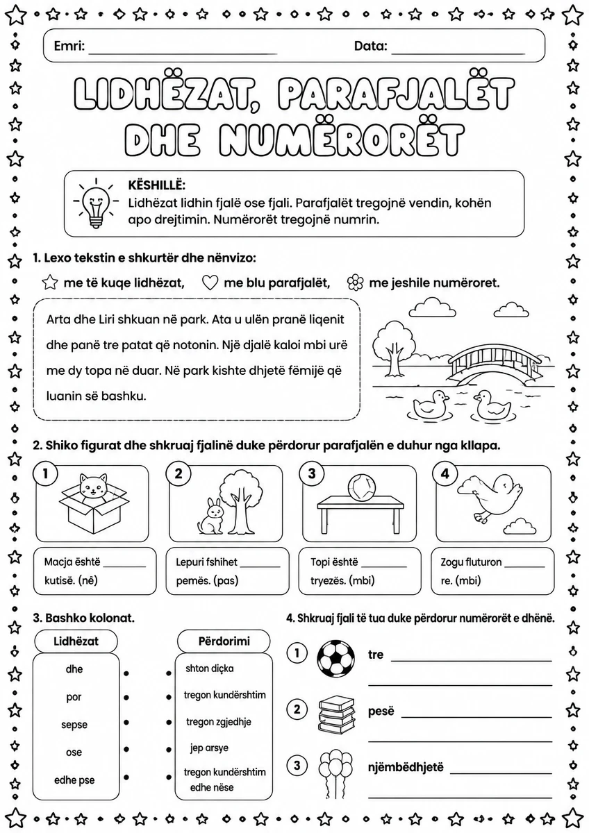 Lidhëzat, parafjalët dhe numërorët