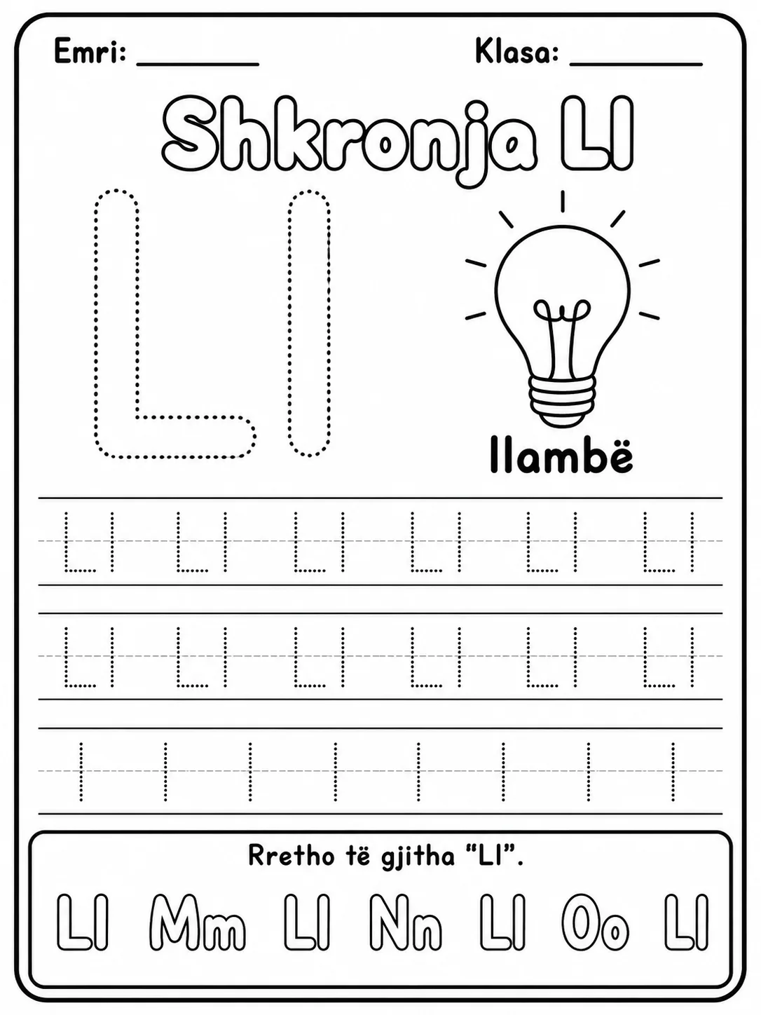 Shkronjat Ll-Q - Pako fletësh pune