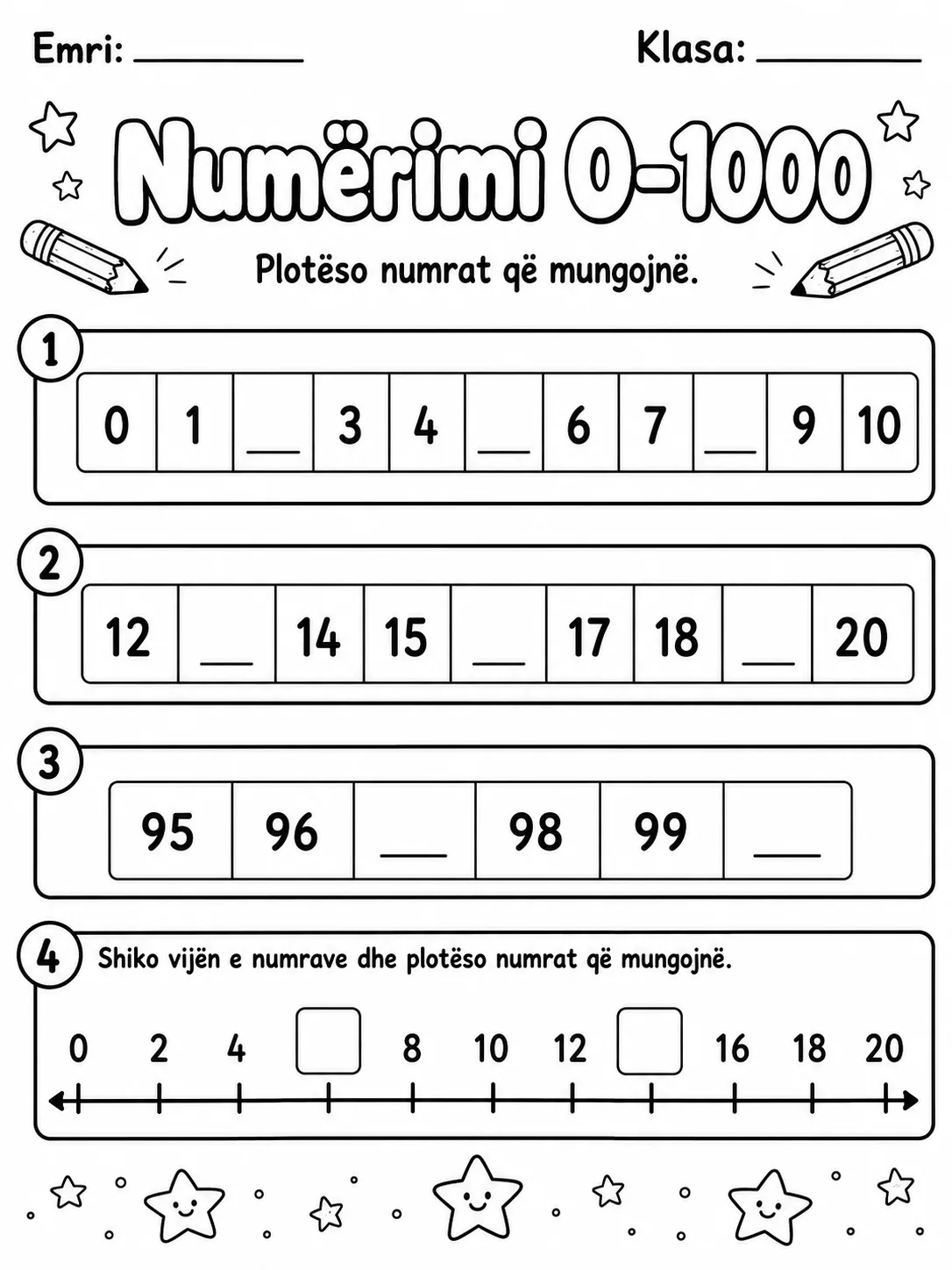 Numrat që mungojnë - Pako fletësh pune - Grupi 3