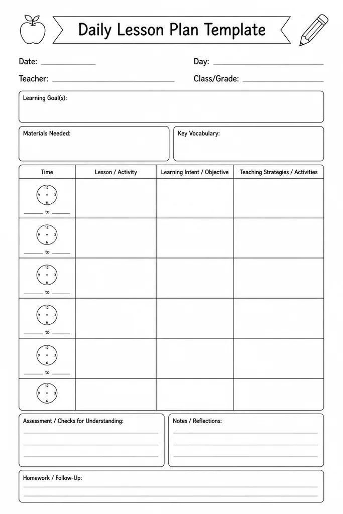 Daily Lesson Plan Template