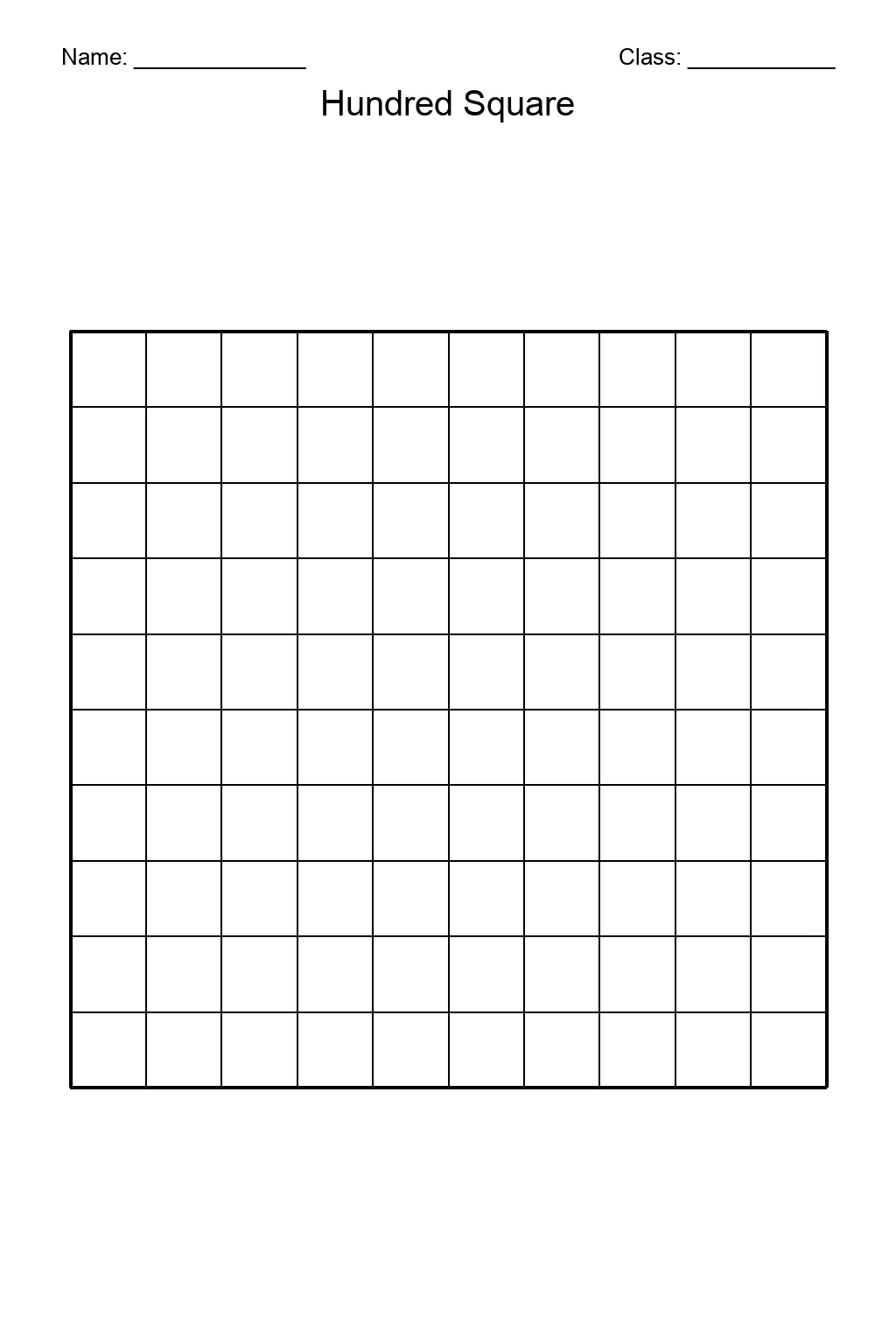 Hundred Square (Blank)