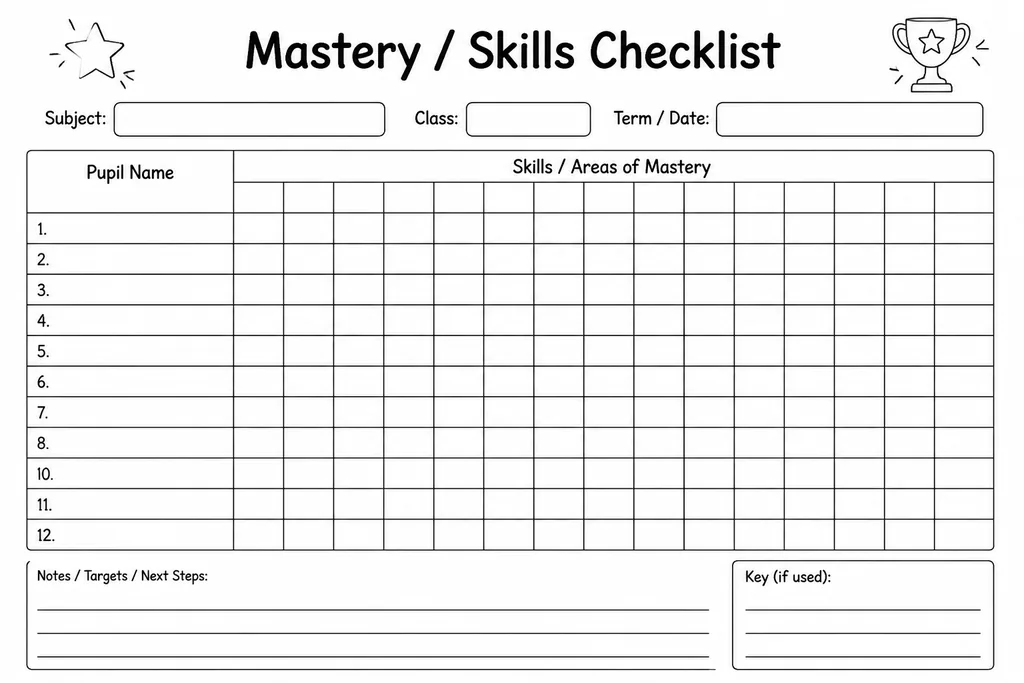 Mastery / Skills Checklist