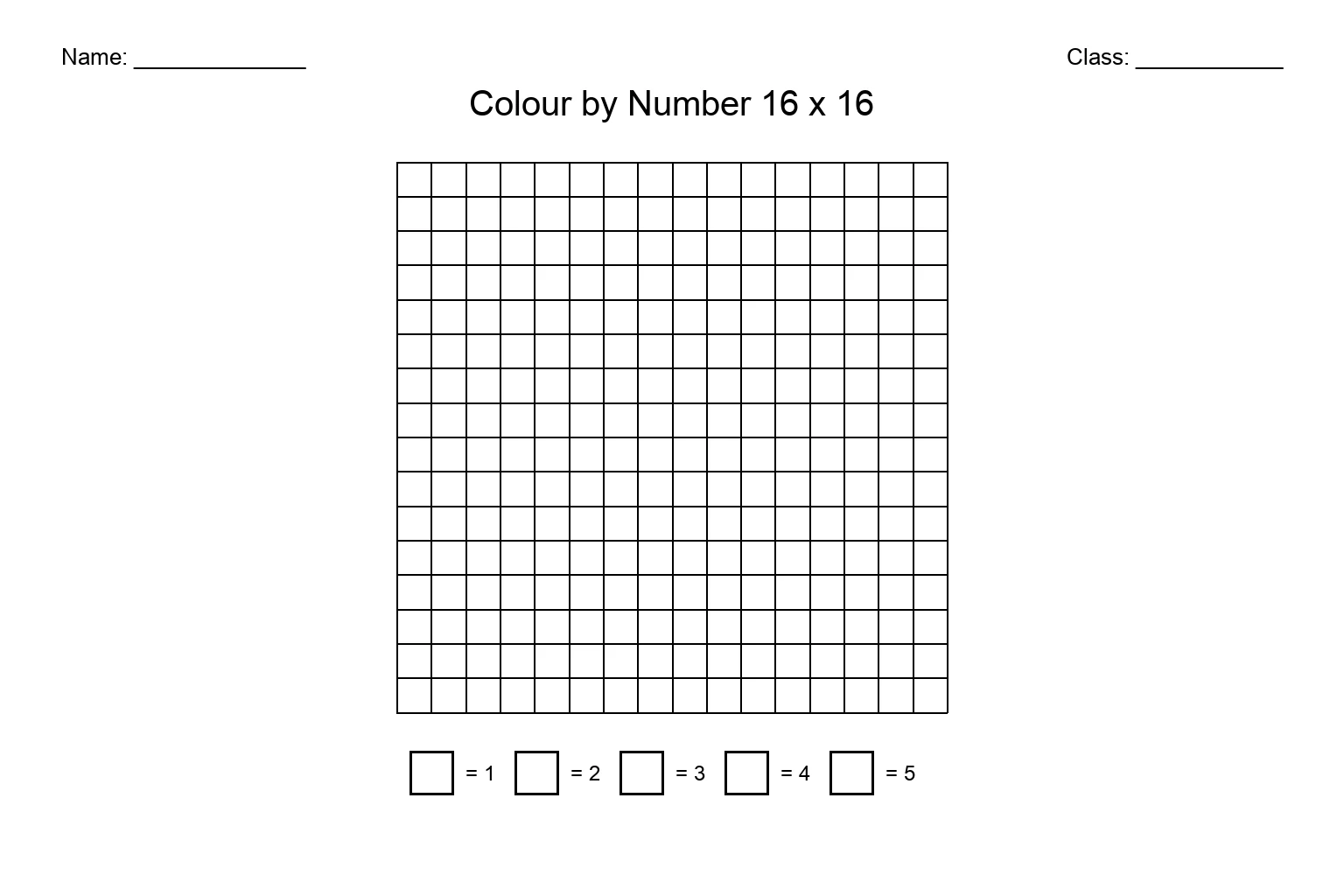 Pixel Colour-by-Number 16x16 (Blank)