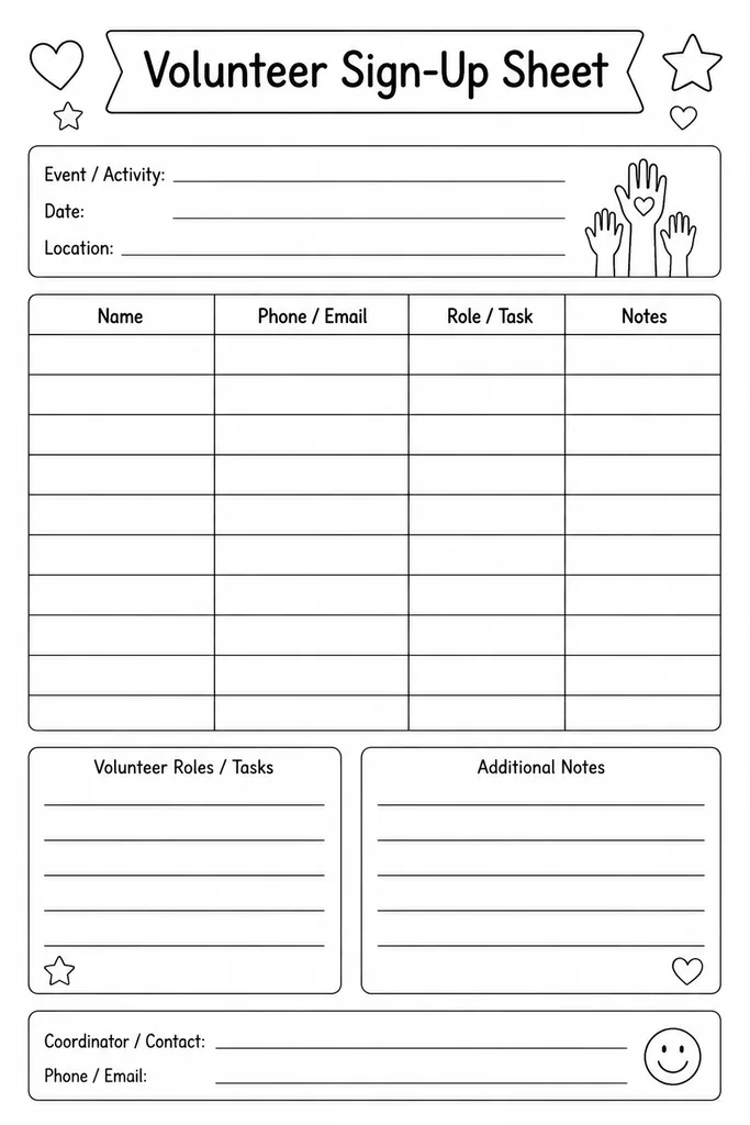 Volunteer Sign-Up Sheet