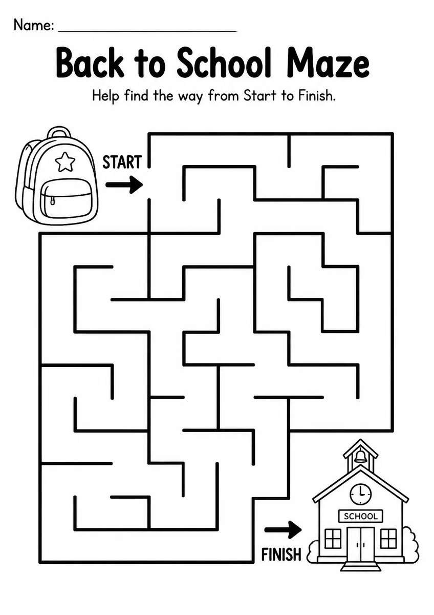 Back to School Maze — Kindergarten