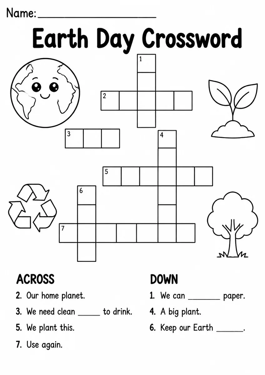 Earth Day Crossword — Kindergarten