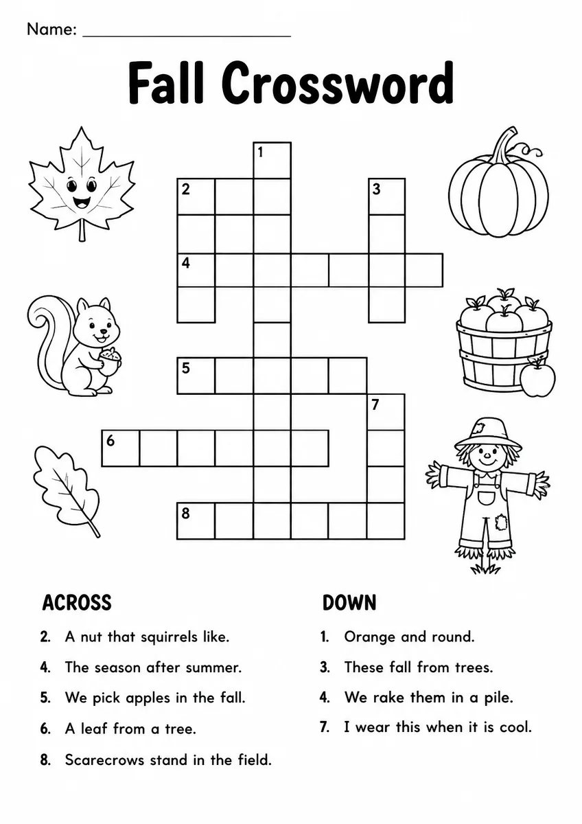 Fall Crossword — Grade 2