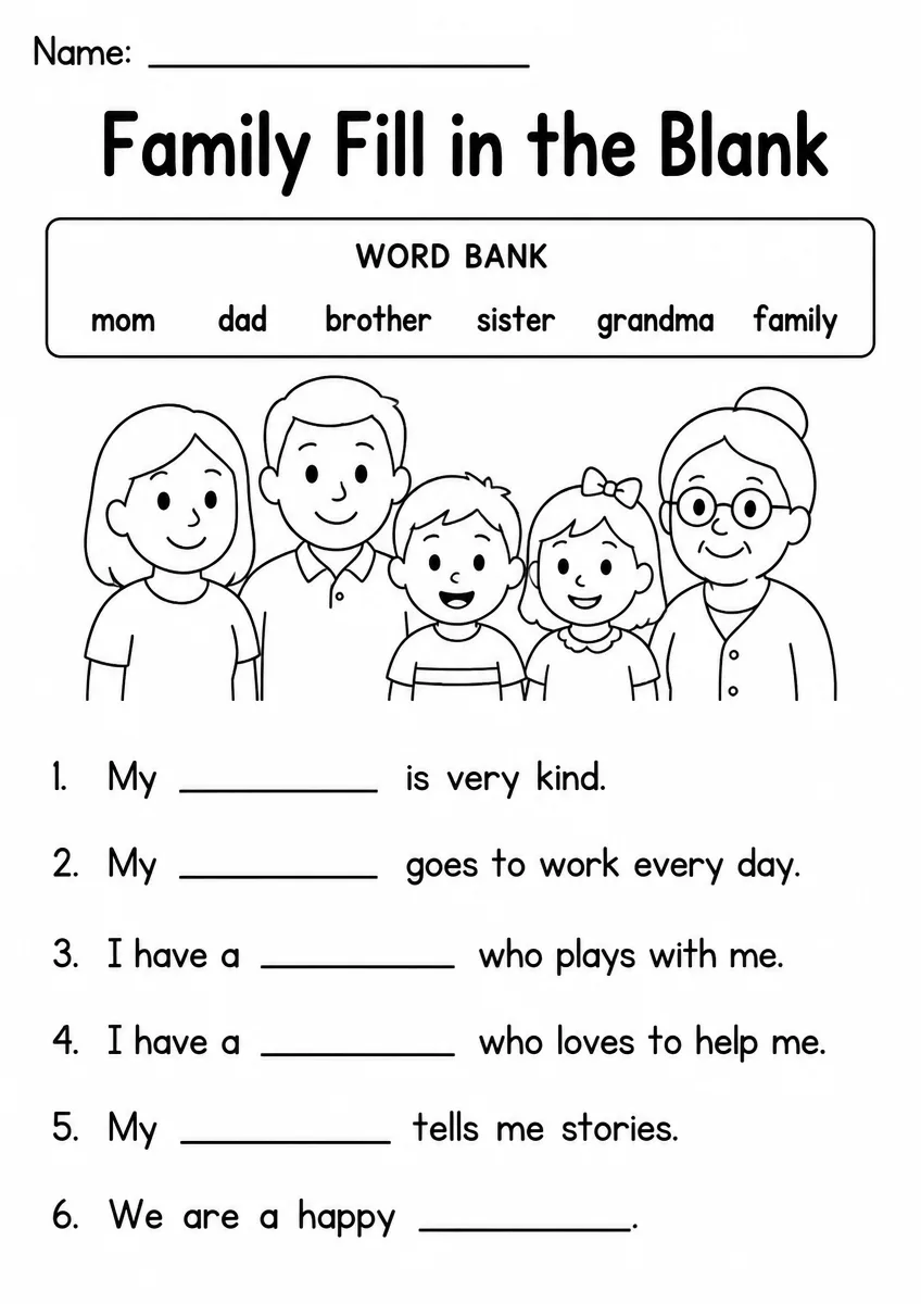 Family Fill in the Blank — Grade 1