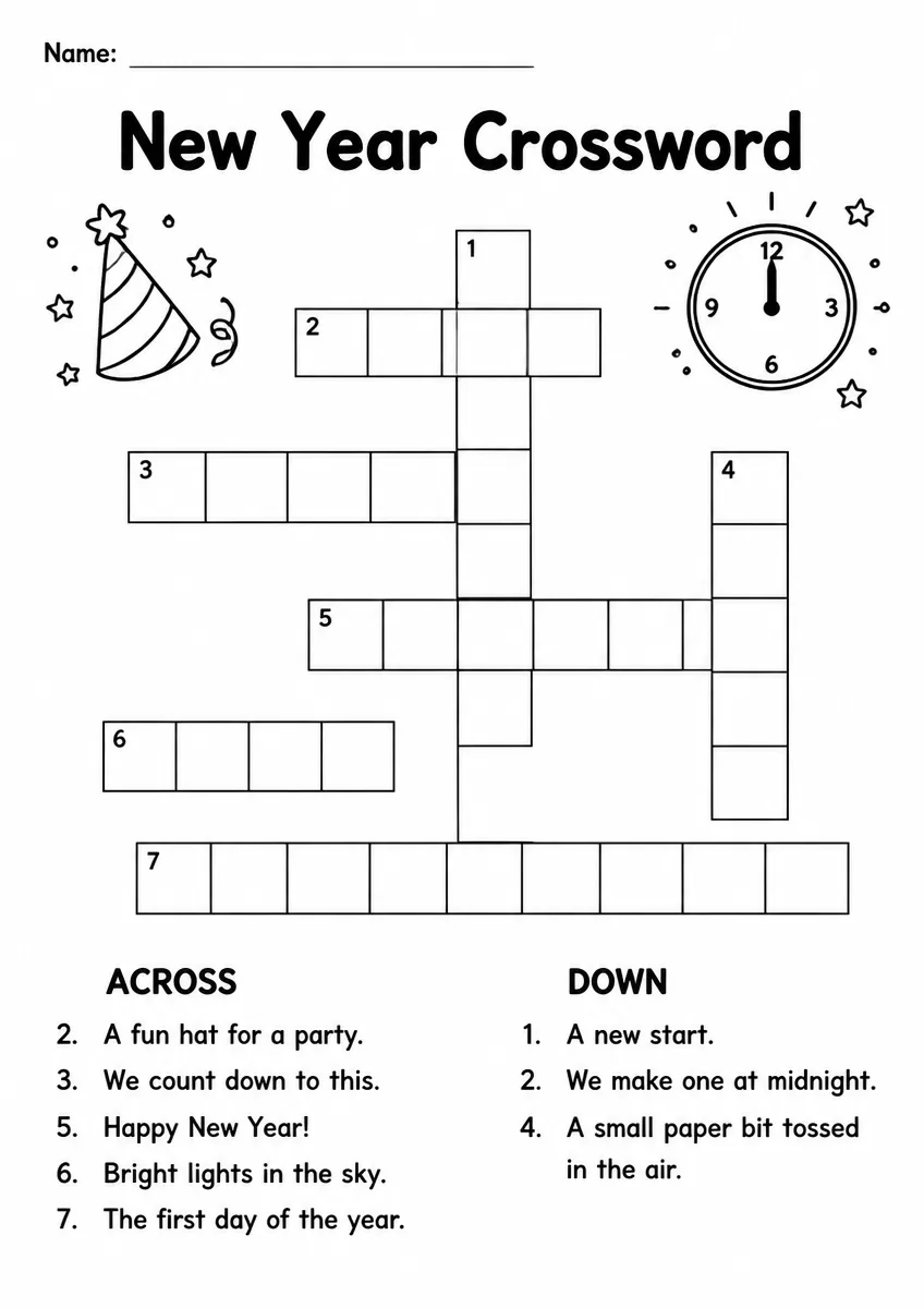 New Year Crossword — Grade 1