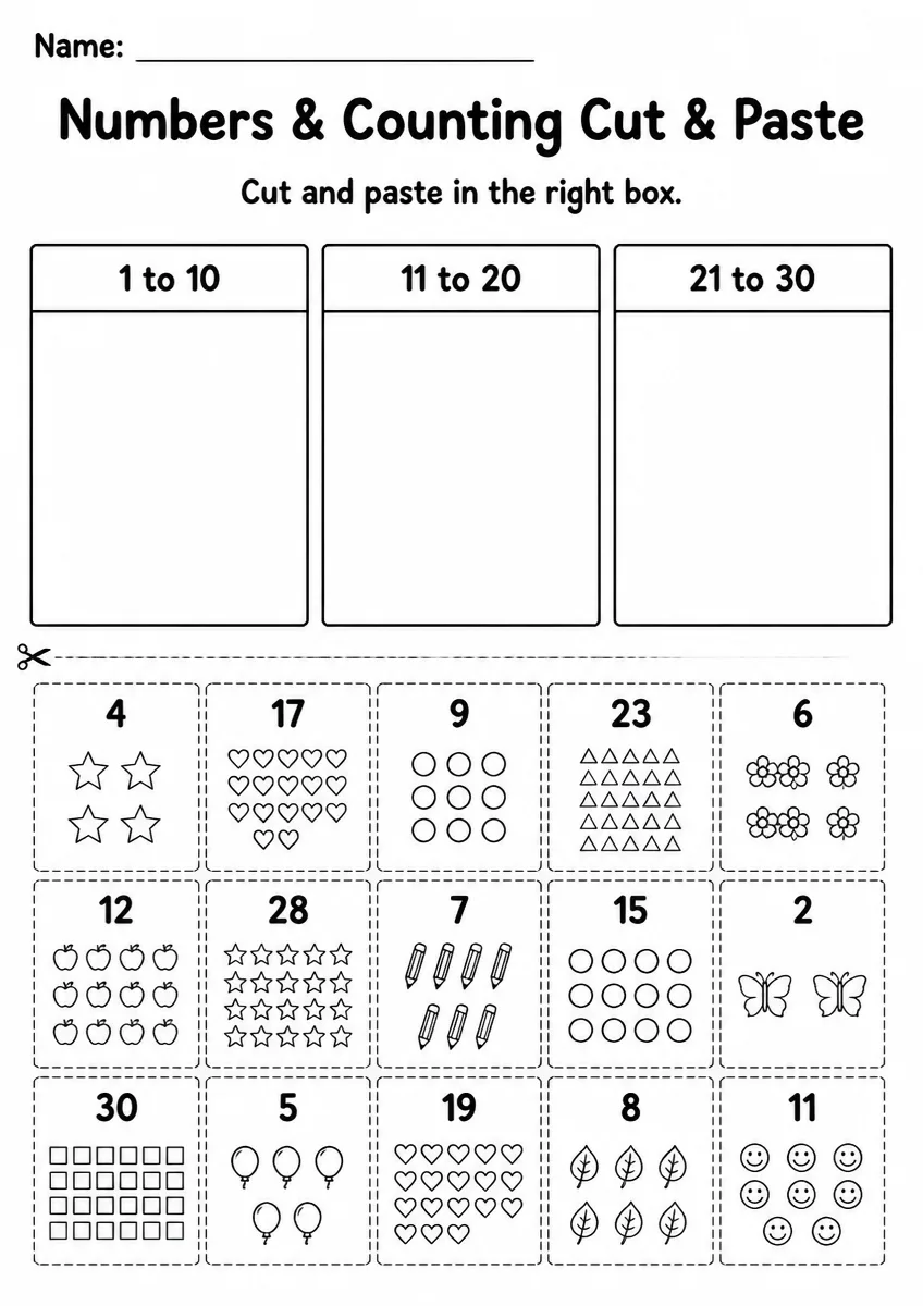 Numbers & Counting Cut & Paste — Grade 3