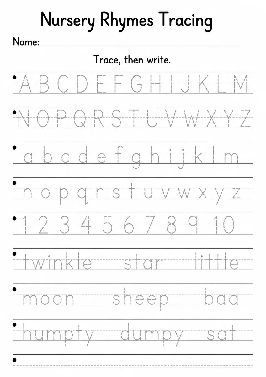 Nursery Rhymes Tracing β Grade 1