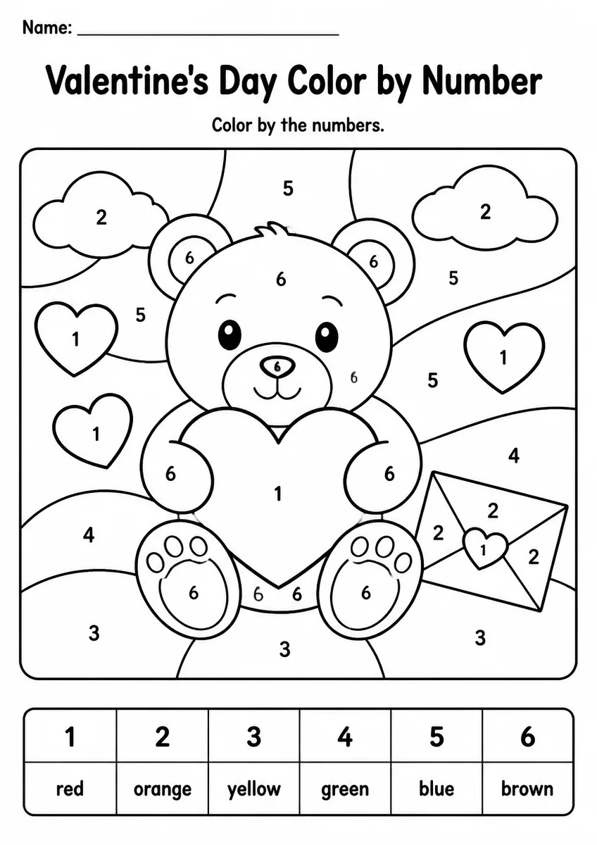 Valentine's Day Color by Number β Grade 1