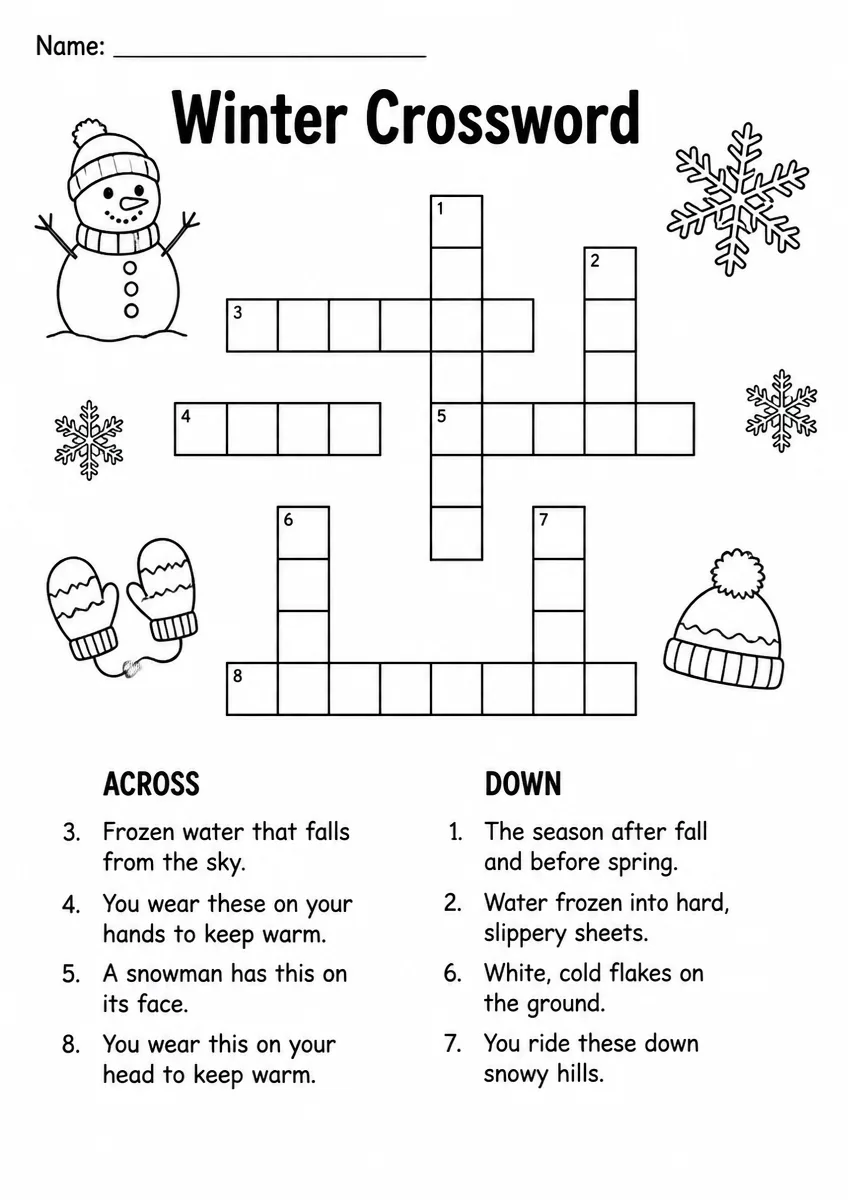 Winter Crossword — Grade 2