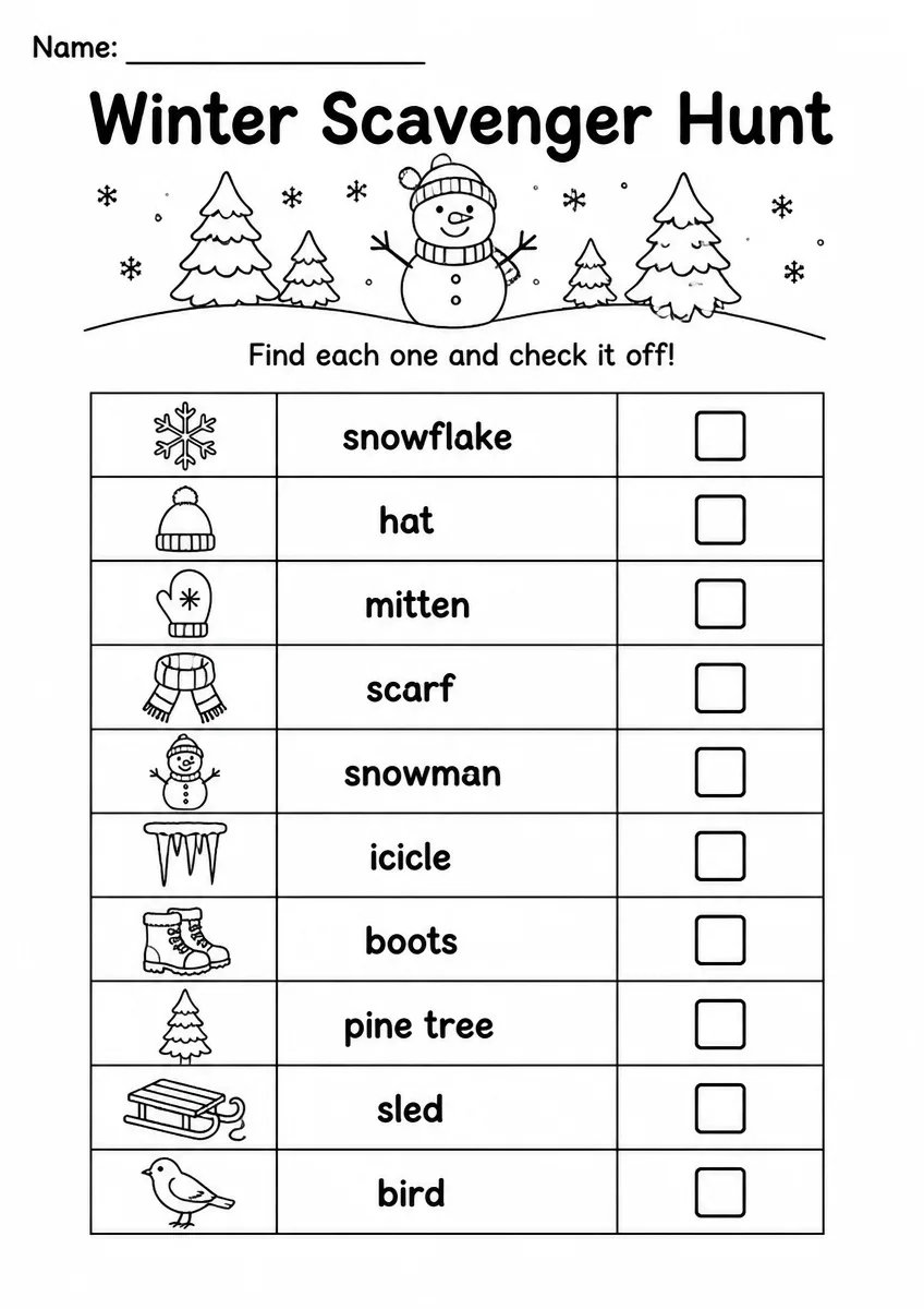 Winter Scavenger Hunt β Grade 1