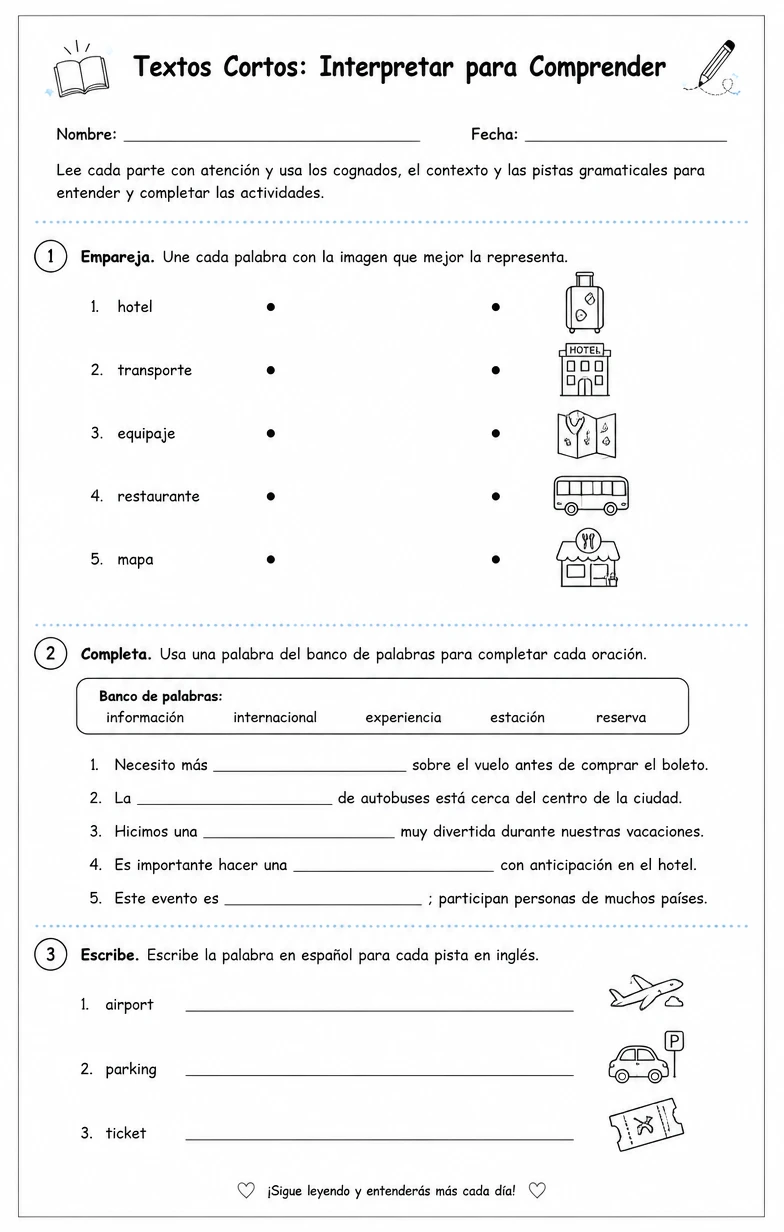Usar cognados, contexto y pistas gramaticales para interpretar textos desconocidos.